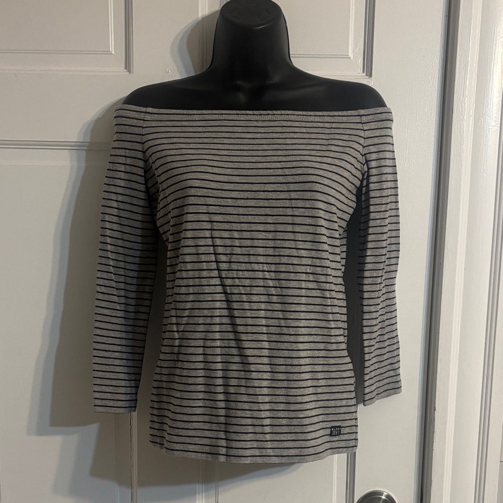 Superdry Women's Gray Striped Off-Shoulder Top